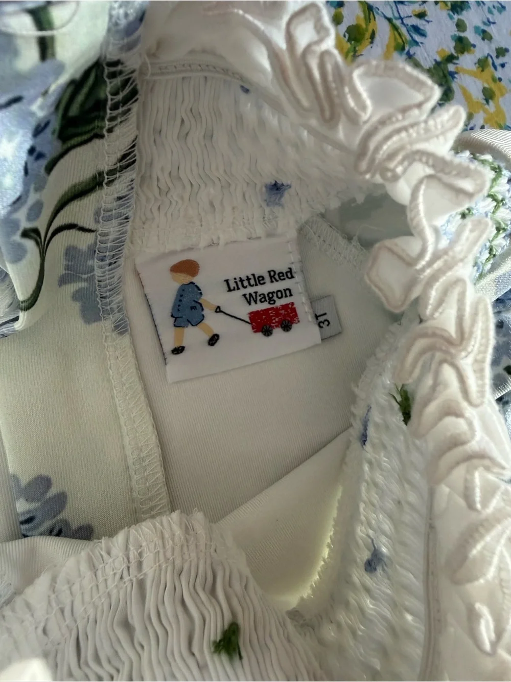 Little red wagon hydrangeas smocked bathinsuit